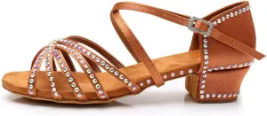 HIPPOSEUS Girls' Standard Latin Dance Shoes Rhinestones Low Heel 3.5CM,Model UC210