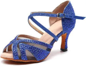 HIPPOSEUS Women Ballroom Dance Shoes Rhinestone Latin Salsa Social Wedding Performance Dance Shoes,Model 1025