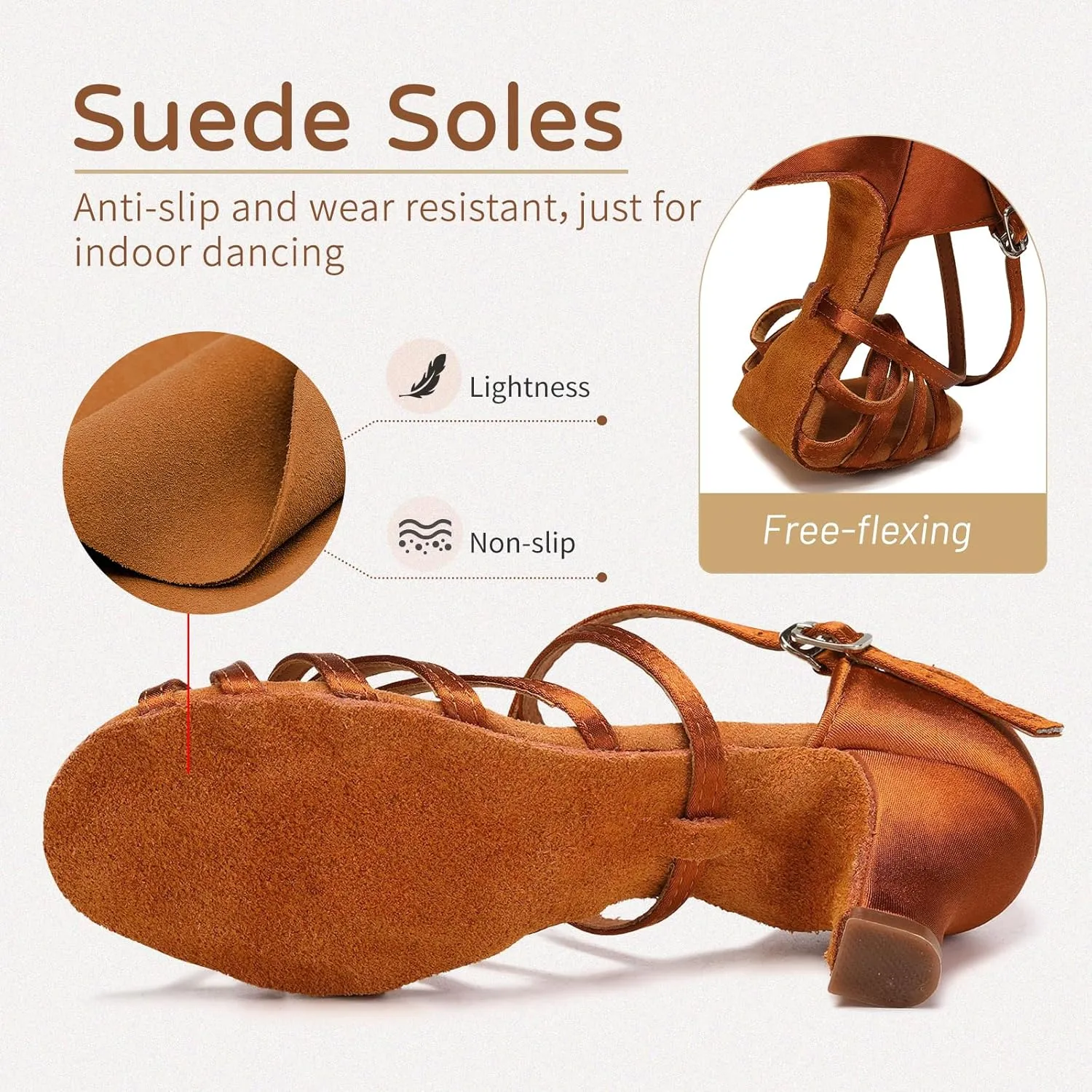HIPPOSEUS Women's Latin Dance Shoes Open Toe Ballroom Salsa Dance Practice Shoes Suede Sole