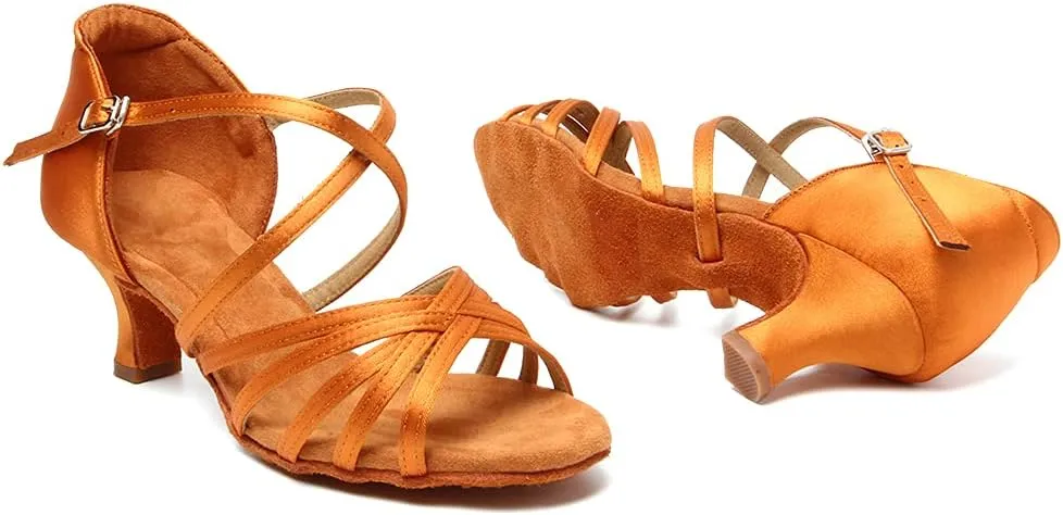 HIPPOSEUS Women's Latin Dance Shoes Open Toe Ballroom Salsa Dance Practice Shoes Suede Sole