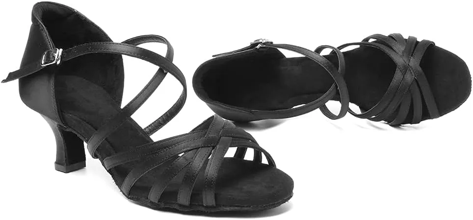 HIPPOSEUS Women's Latin Dance Shoes Open Toe Ballroom Salsa Dance Practice Shoes Suede Sole