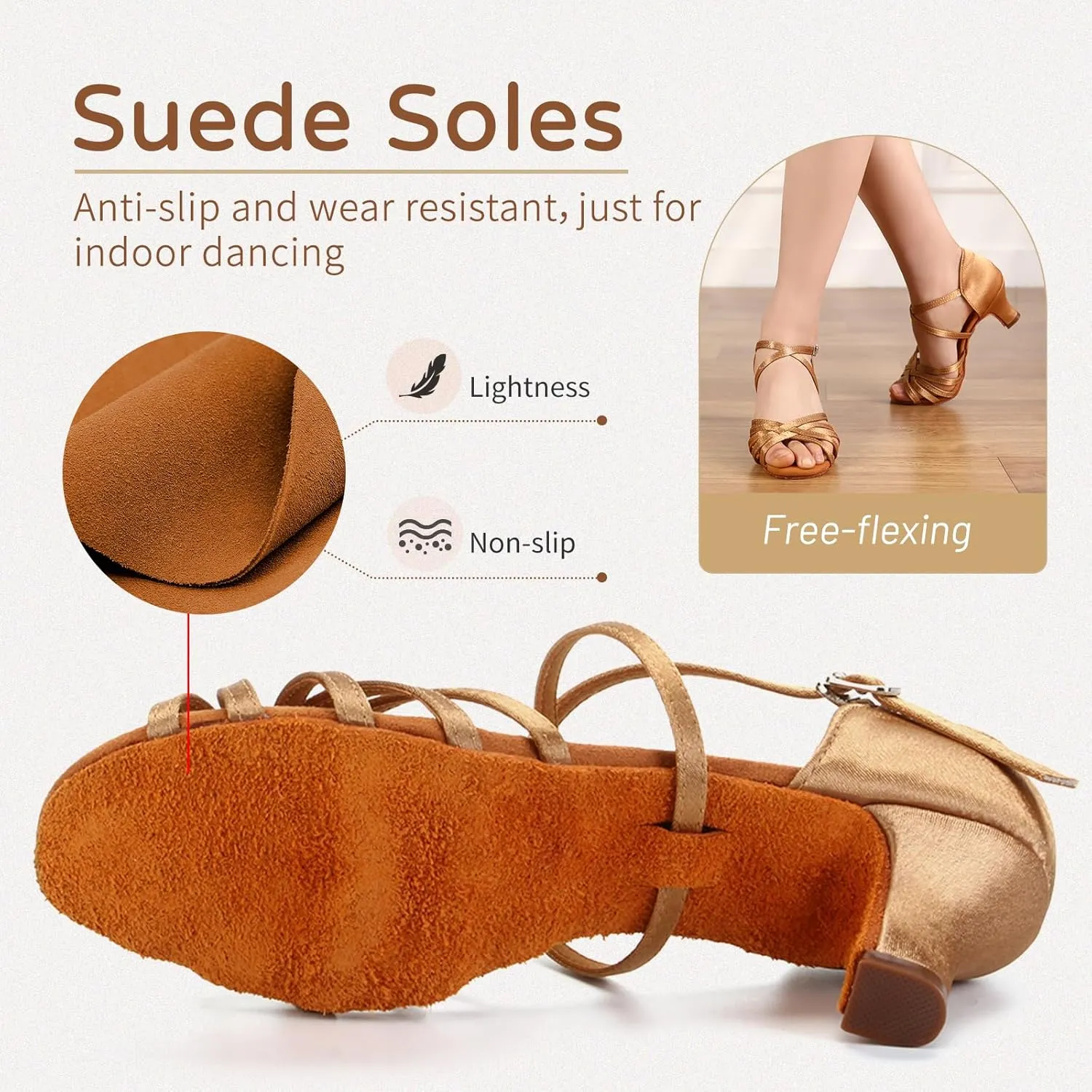 HIPPOSEUS Women's Latin Dance Shoes Open Toe Ballroom Salsa Dance Practice Shoes Suede Sole