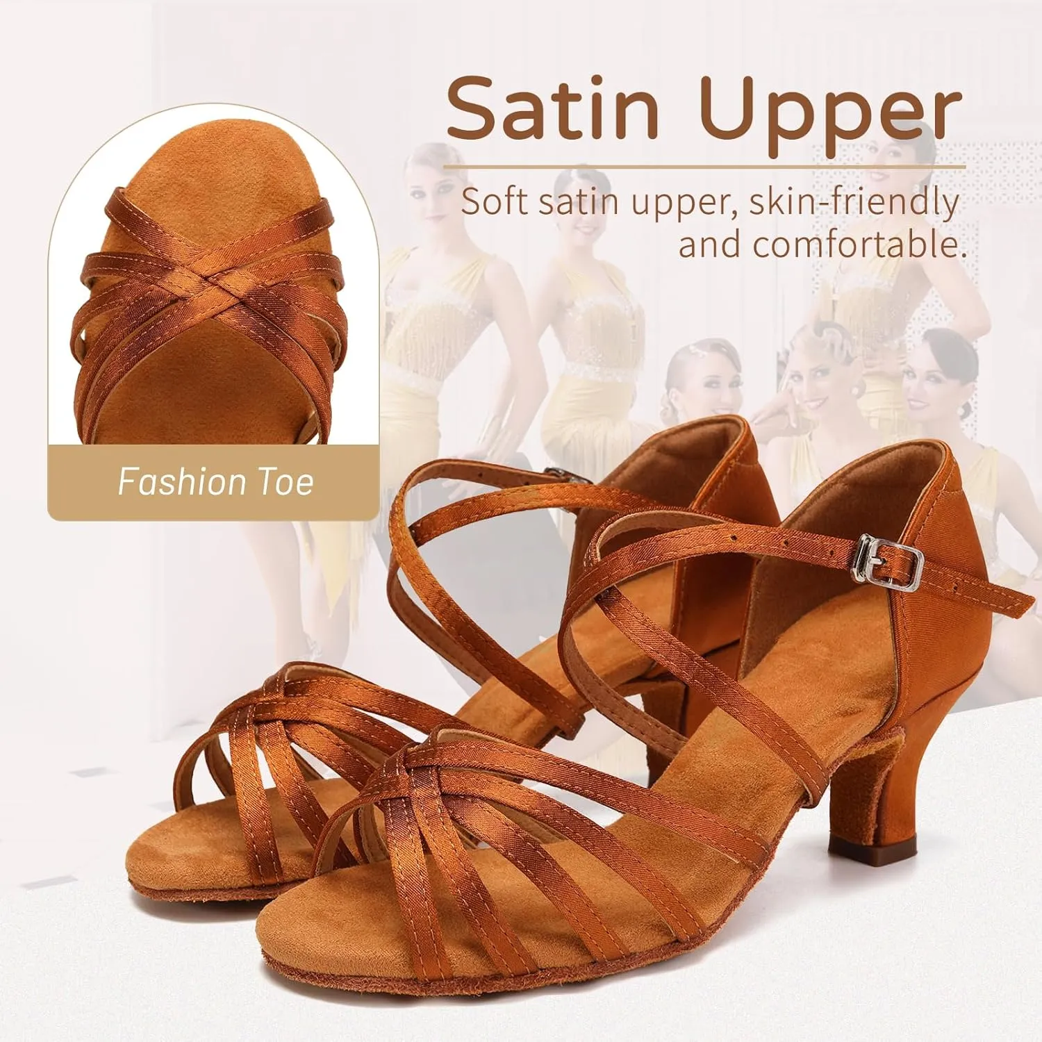 HIPPOSEUS Women's Latin Dance Shoes Open Toe Ballroom Salsa Dance Practice Shoes Suede Sole