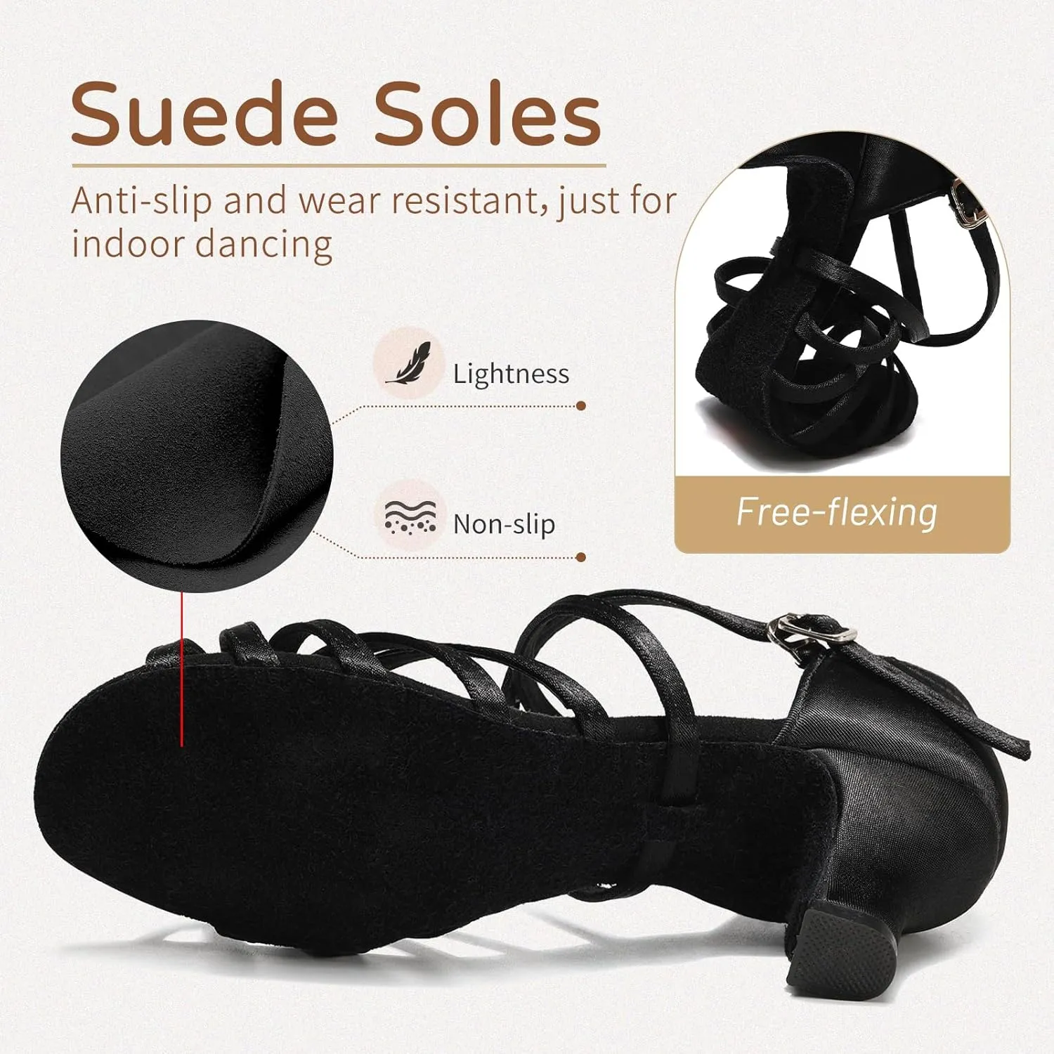 HIPPOSEUS Women's Latin Dance Shoes Open Toe Ballroom Salsa Dance Practice Shoes Suede Sole