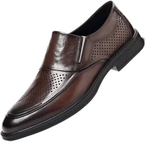 HOOENG Dress Oxford Formal Shoes for Men Slip On Round Toe Vegan Leather Breathable Shoes Anti-Slip Low Top Rubber Sole Non Slip Block Heel Working (Color : Brown, Size : 8)