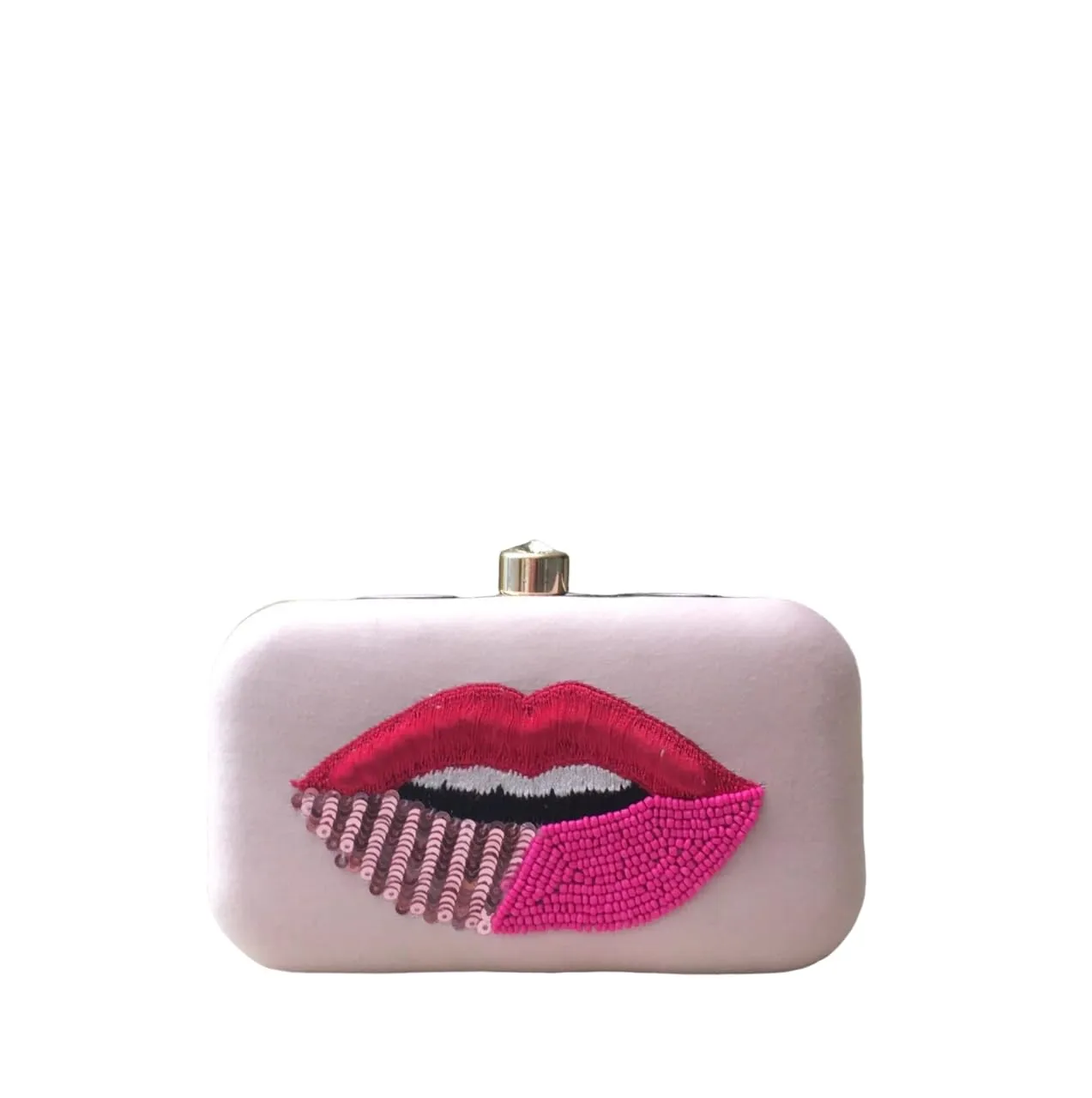 Hot Pink Lips Shaped Beaded Embroidery Clutch Evening Bags for Women Clutch Purse Evening Party Cocktail - (8x4.5 inches (Rectangular))