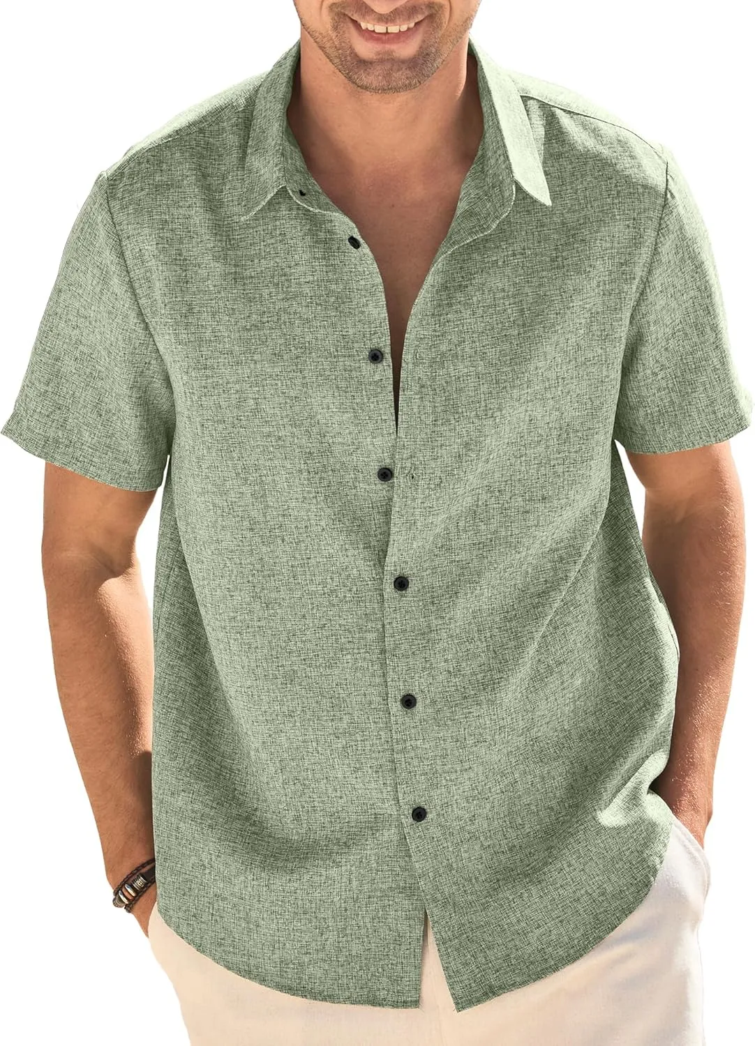 HOTake Men's Casual Linen Shirts Short Sleeve Button Down Summer Beach Vacation Wedding Shirts