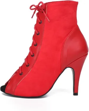HROYL Women Open Toe Ankle Dance Boots Lace up Latin Salsa Ballrooom Performence Practice Dancing Shoes,Model L500