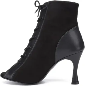 HROYL Women Open Toe Ankle Dance Boots Lace up Latin Salsa Ballrooom Performence Practice Dancing Shoes,Model L500