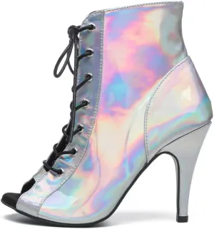 HROYL Women Open Toe Ankle Dance Boots Lace up Latin Salsa Ballrooom Performence Practice Dancing Shoes,Model L500