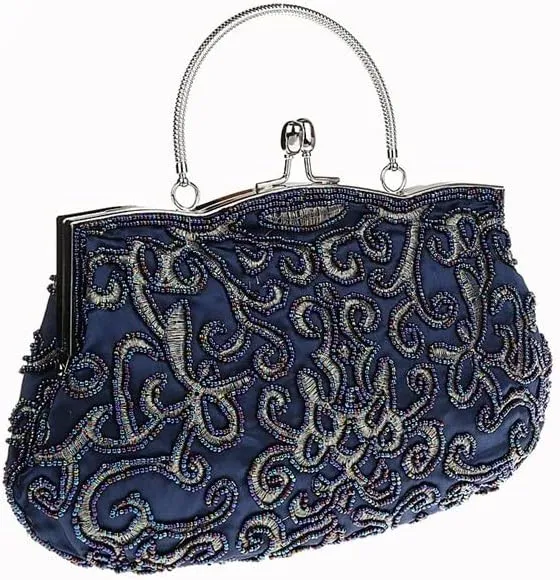 HUFFA Navy Blue Chinese Women Beaded Wedding Evening Bag Clutch Handbag Stylish Bride Party Purse Makeup Bag (Color : Red)