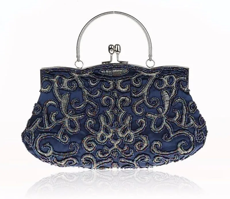 HUFFA Navy Blue Chinese Women Beaded Wedding Evening Bag Clutch Handbag Stylish Bride Party Purse Makeup Bag (Color : Red)