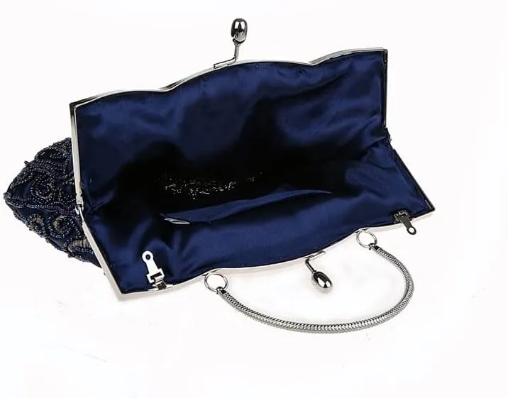 HUFFA Navy Blue Chinese Women Beaded Wedding Evening Bag Clutch Handbag Stylish Bride Party Purse Makeup Bag (Color : Red)