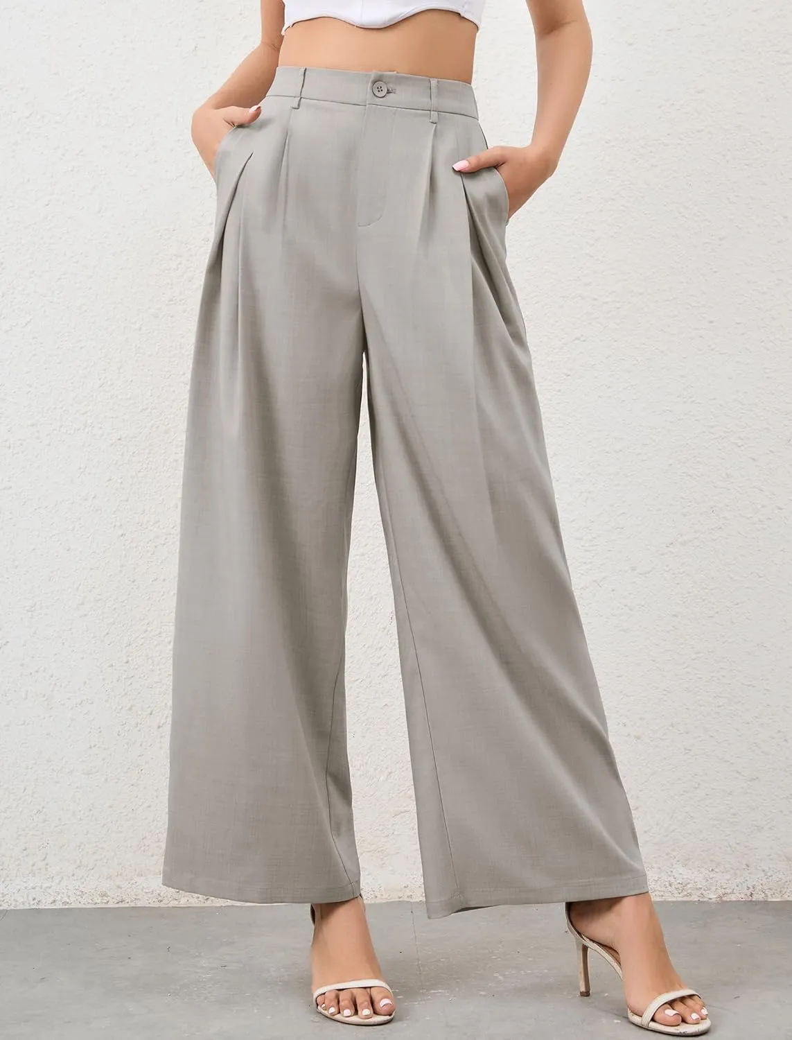 HVT Wide Leg Pants for Women High Waist Casual Long Palazzo Pants Loose Business Work Office Trousers with Pockets