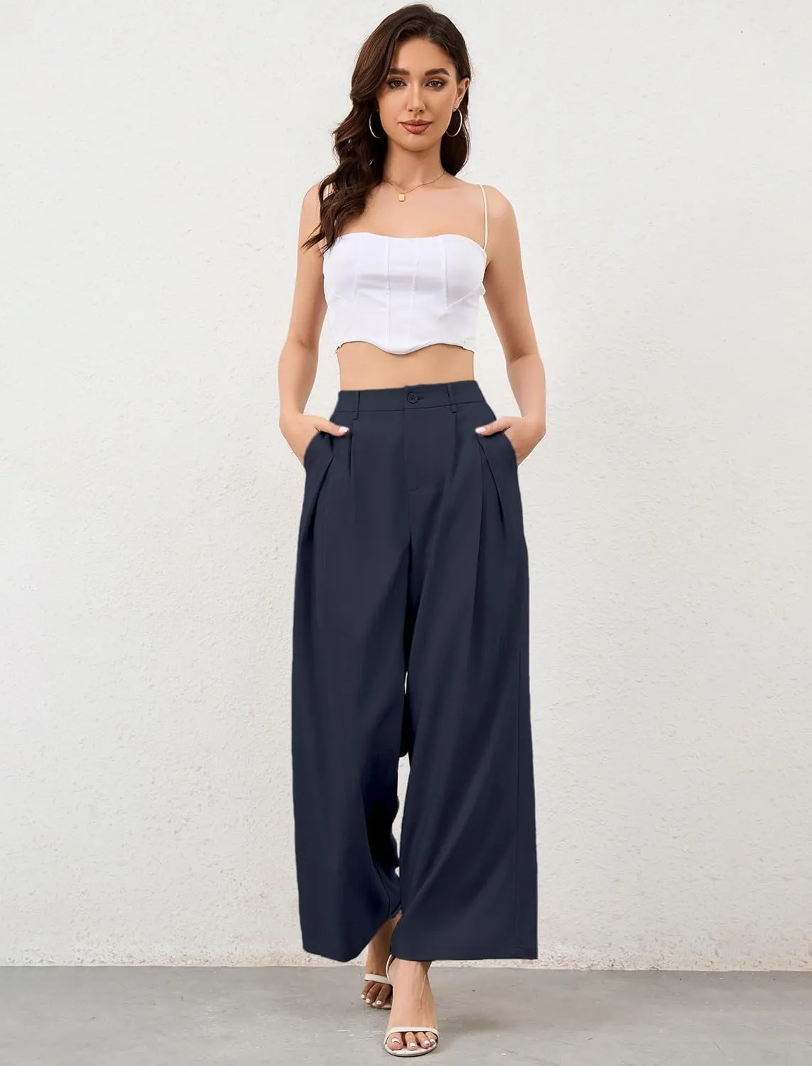 HVT Wide Leg Pants for Women High Waist Casual Long Palazzo Pants Loose Business Work Office Trousers with Pockets