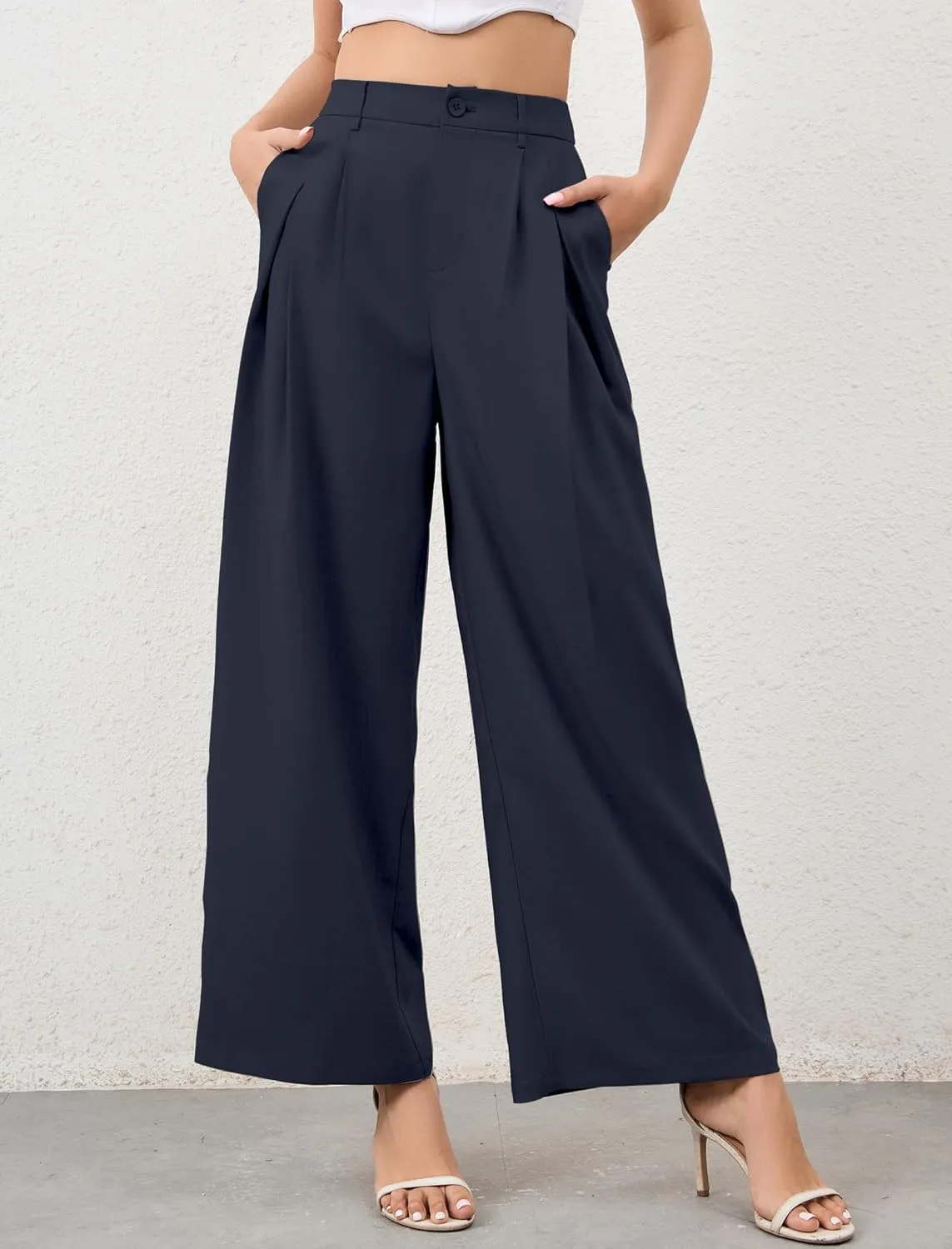 HVT Wide Leg Pants for Women High Waist Casual Long Palazzo Pants Loose Business Work Office Trousers with Pockets