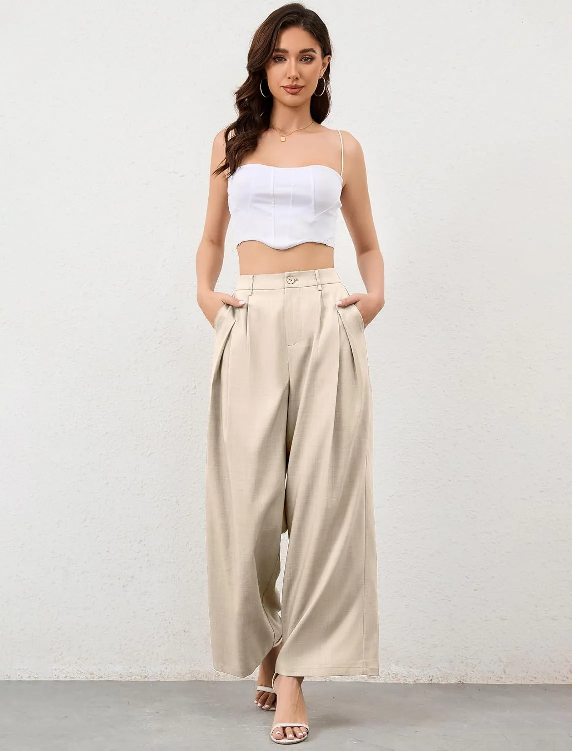 HVT Wide Leg Pants for Women High Waist Casual Long Palazzo Pants Loose Business Work Office Trousers with Pockets