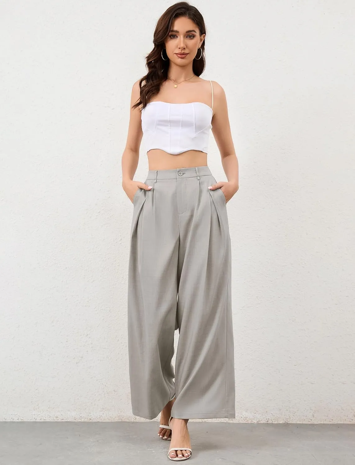 HVT Wide Leg Pants for Women High Waist Casual Long Palazzo Pants Loose Business Work Office Trousers with Pockets