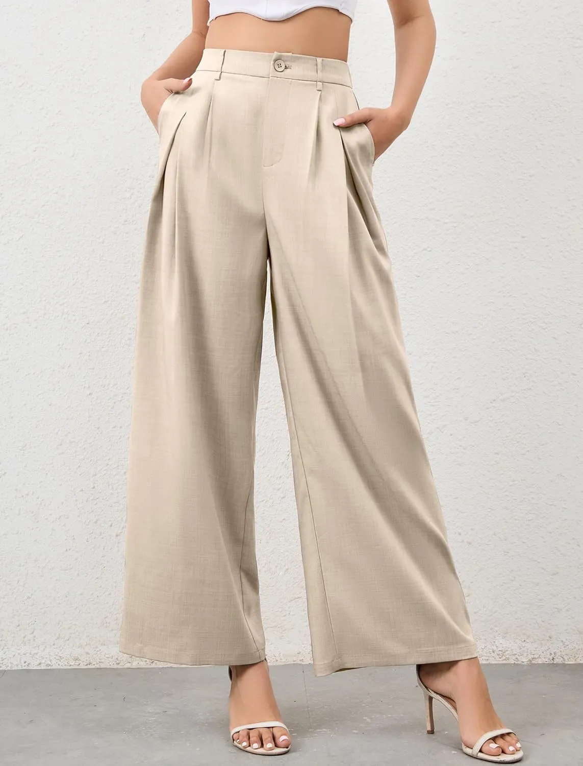 HVT Wide Leg Pants for Women High Waist Casual Long Palazzo Pants Loose Business Work Office Trousers with Pockets