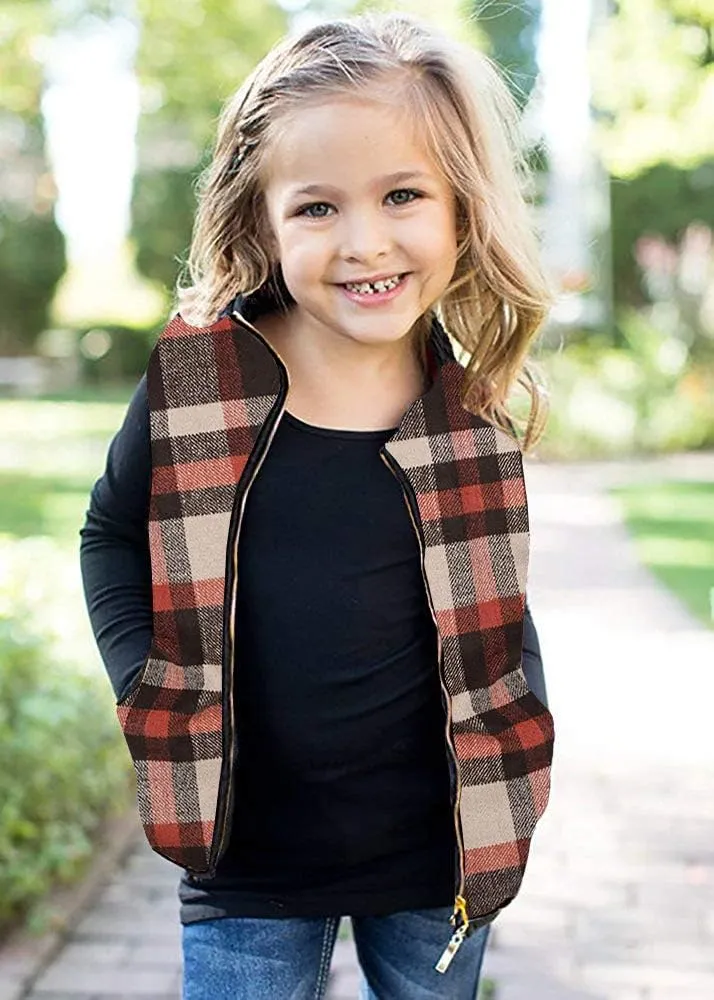 Ivay Girls Buffalo Cotton Plaid Quilted Vest Cute Puff Lined Gilet