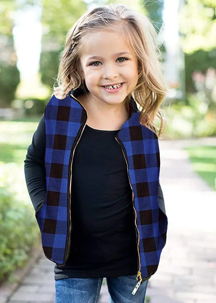 Ivay Girls Buffalo Cotton Plaid Quilted Vest Cute Puff Lined Gilet