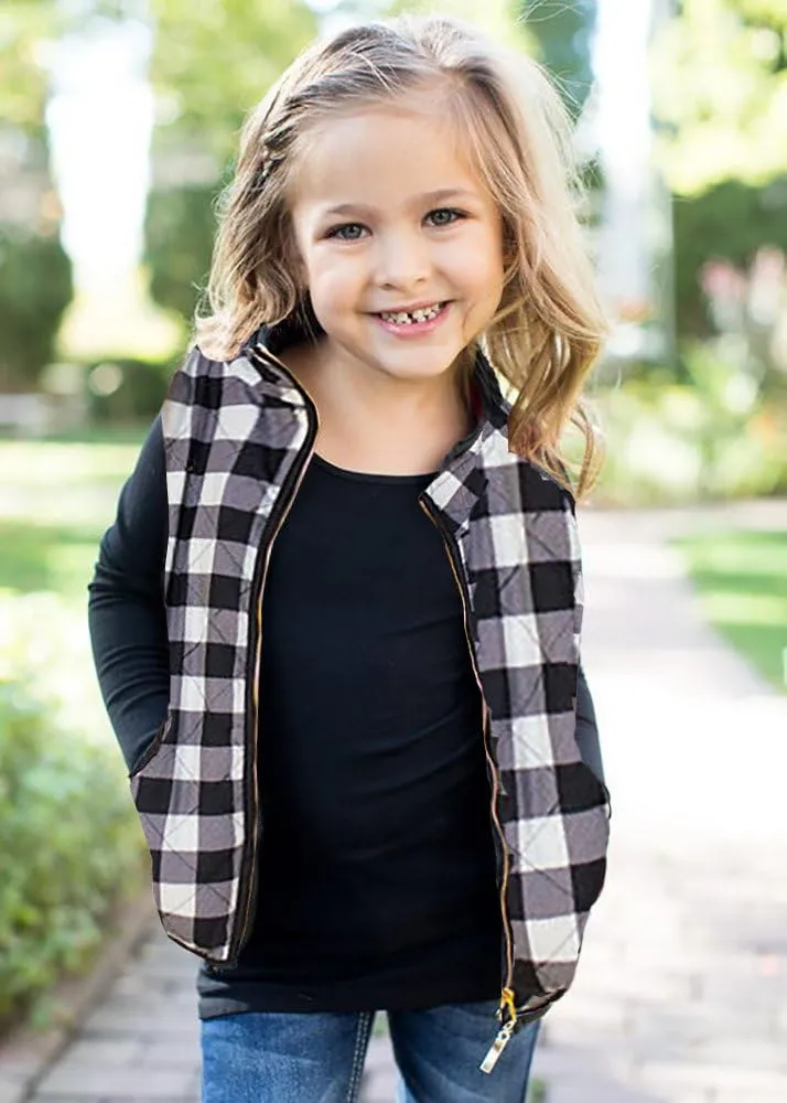 Ivay Girls Buffalo Cotton Plaid Quilted Vest Cute Puff Lined Gilet