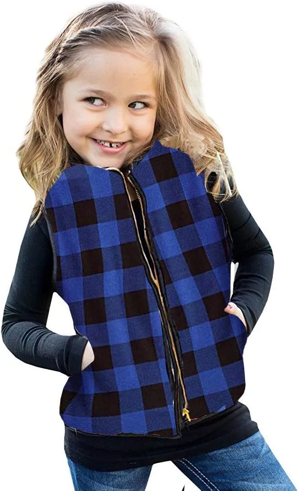 Ivay Girls Buffalo Cotton Plaid Quilted Vest Cute Puff Lined Gilet