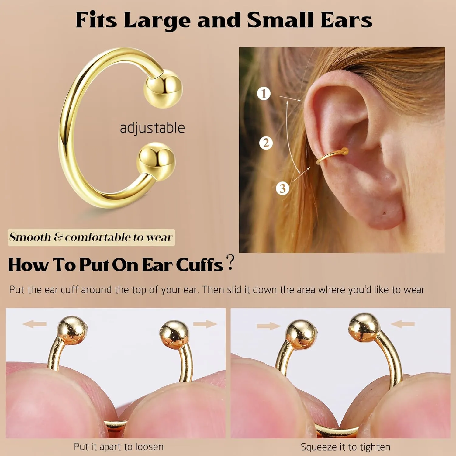 JeryWe 9/12/16 Pcs Gold Ear Cuffs for Women Non Piercing Jewelry 14k Gold Plated Adjustable/Chunky Hollow 4-7MM Ear Cuff Lightweight Trendy Thick Gold Jewelry Non-tarnish Clip on Cartilage Earrings