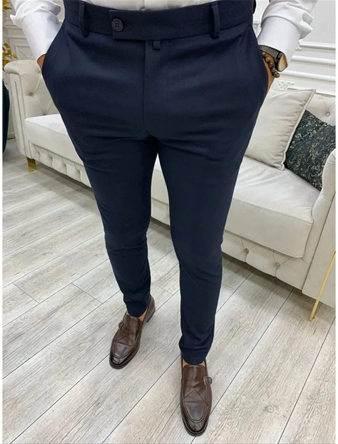 JEShifangjiusu Men's 4-Way Stretch Dress Pant Lounge Slim Fit Flat Front Straight Pant Comfort Chino Pants Business Trousers