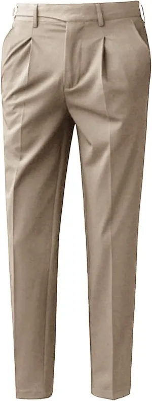 JEShifangjiusu Men's Athletic-Fit Casual Stretch Pant Slim Fit Flat-Front Pants Loose Suit Pants Business Trousers Chino Pant (34,Khaki), Khaki, 34