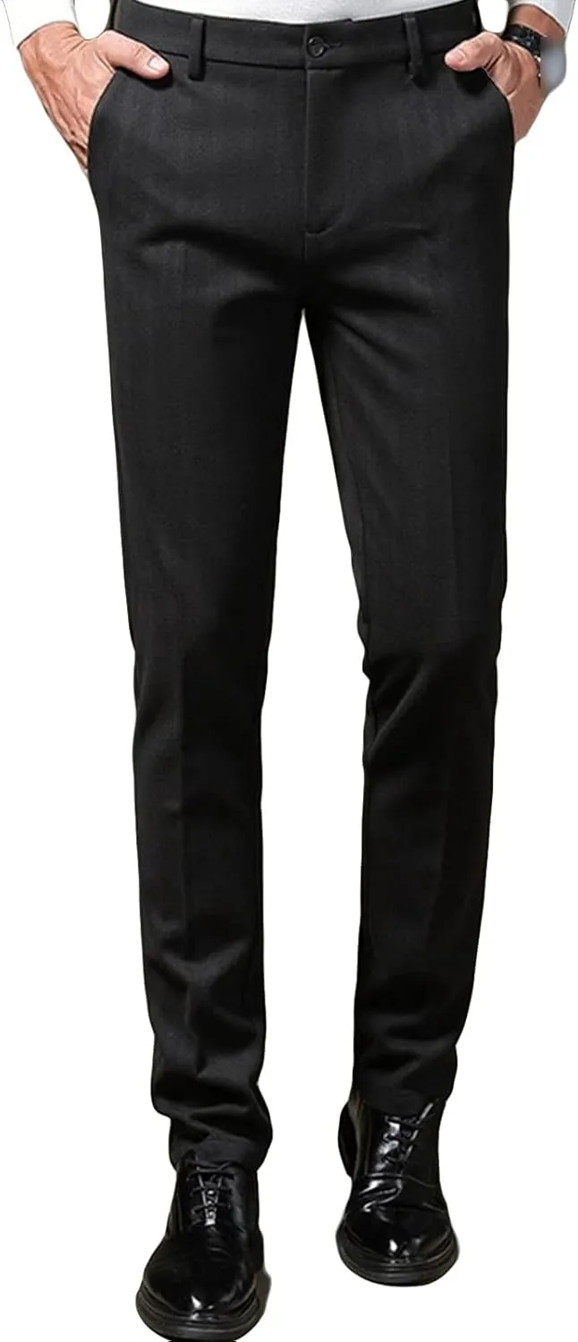 JEShifangjiusu Men's Regular Fit Linen Suit Pant Slim Fit Stretch Dress Pant Loose Flat Front Dress Pant Chino Pant (32,Black), Black, 32