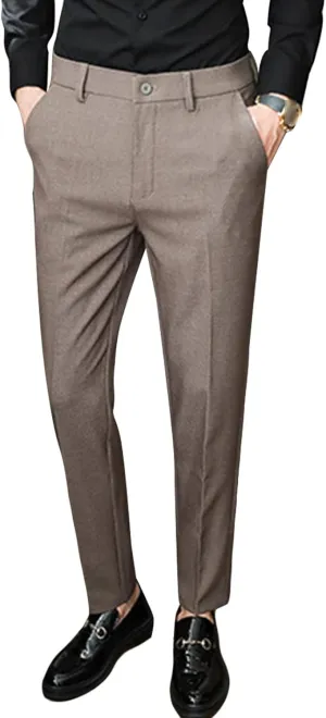 JEShifangjiusu Men's Skinny Stretchy Khaki Pants Slim Fit Slacks Tapered Trousers Wrinkle-Free Comfort Dress Chino Pant, Brown, 36