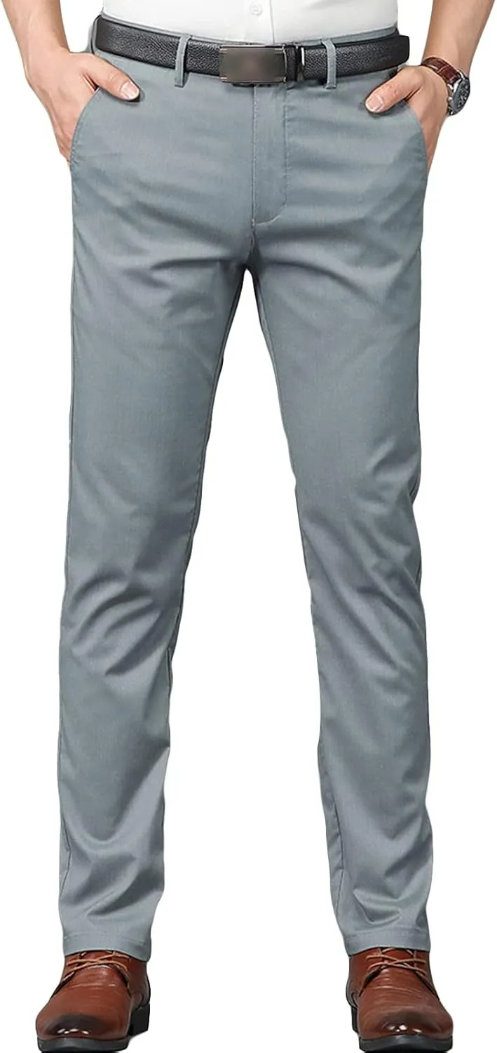 JEShifangjiusu Men's Slim Fit Dress Pant Straight-Fit Casual Stretch Khaki Pant Wrinkle-Resistant Flat-Front Chino Pant (32,Light Grey), Light Grey, 32