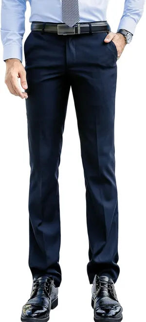 JEShifangjiusu Men's Slim-Fit Flat-Front Dress Pant Classic Business Chino Trousers Solid Color Skinny Comfort Wedding Pant (31,Dark Blue), Dark Blue, 31
