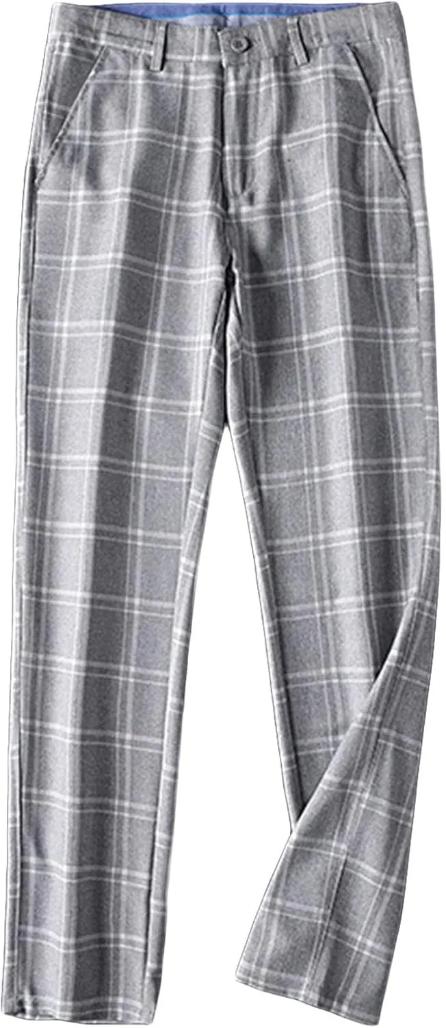 JEShifangjiusu Men's Slim-Fit Flat-Front Dress Pant Straight Fit Plaid Stretch Skinny Casual Business Dress Chinos Pants (30,Grey), Grey, 30