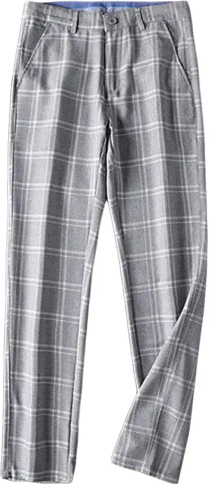 JEShifangjiusu Men's Slim-Fit Flat-Front Dress Pant Straight Fit Plaid Stretch Skinny Casual Business Dress Chinos Pants (30,Grey), Grey, 30