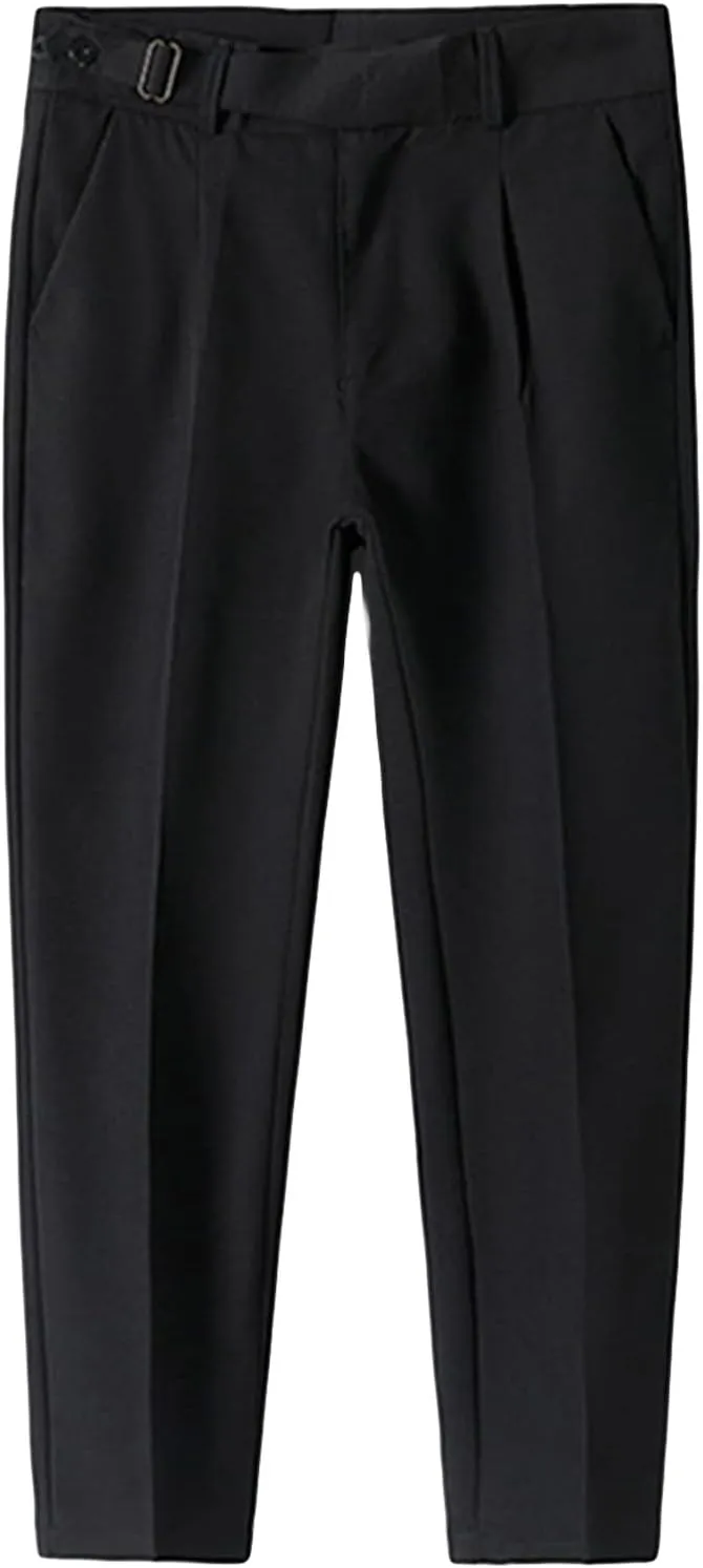 JEShifangjiusu Men's Slim Fit Stretch Dress Pants Skinny Fit Flat Front Suit Pants Plaid Business Chino Pants with Pockets (33,Black), Black, 33
