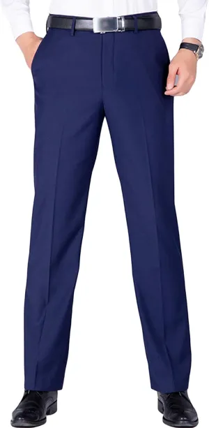 JEShifangjiusu Men's Straight Flat Front Flex Waist Pant Lightweight Comfort Chino Pants Casual Slim Fit Business Dress Pants (32,Blue), Blue, 32