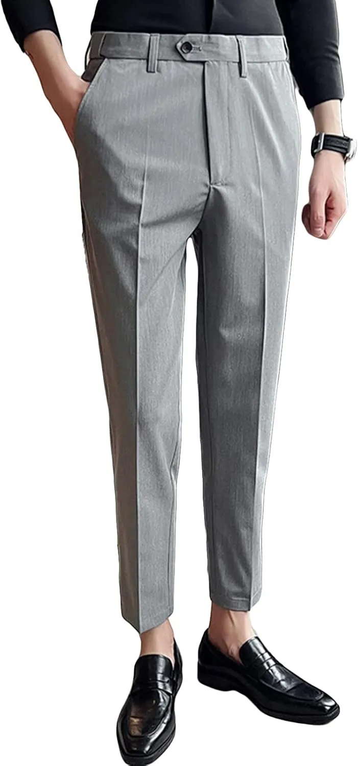 JEShifangjiusu Men's Stretch Dress Pants Casual Slim Fit Skinny Suit Pants Solid Color Business Chino Trousers Chino Pants (34,Light Grey), Light Grey, 34
