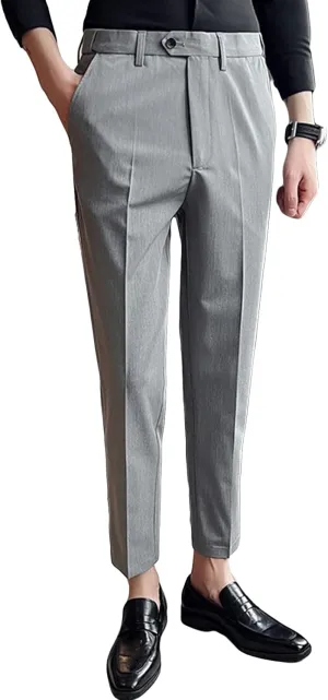 JEShifangjiusu Men's Stretch Dress Pants Casual Slim Fit Skinny Suit Pants Solid Color Business Chino Trousers Chino Pants (36,Light Grey), Light Grey, 36