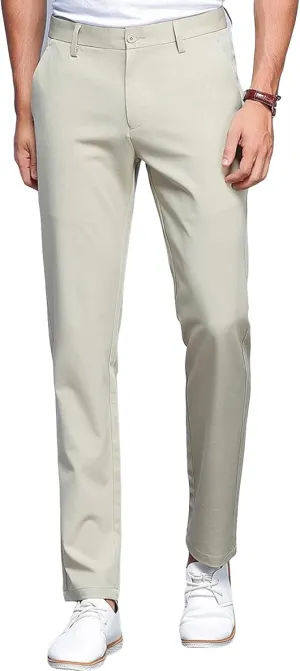 JEShifangjiusu Men's Stretch Dress Pants Slim Fit Skinny Suit Pants Chino Pants Comfort Straight Flat Front Dress Pant (32,Khaki), Khaki, 32