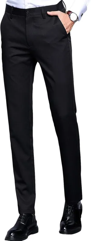 JEShifangjiusu Men's Stretch Dress Pants Slim Fit Skinny Suit Pants Chino Pants Comfort Straight Flat Front Dress Pant (35,Black), Black, 35