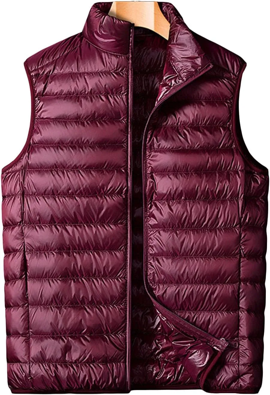 JEsilunmaMY Fall Winter Puffer Vest for Men Sleevelesss Down Jacket Packable Waistcoat Solid Color Lightweight Quilted Vests