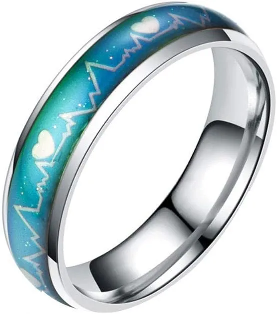 Jewelry Ring Love Rings Fashion Men Women Mood Changing Color Heart Beat Ring Party Jewelry Couple Band Wedding Band Best Gifts for Love with Valentine's Day (Black,US 9)