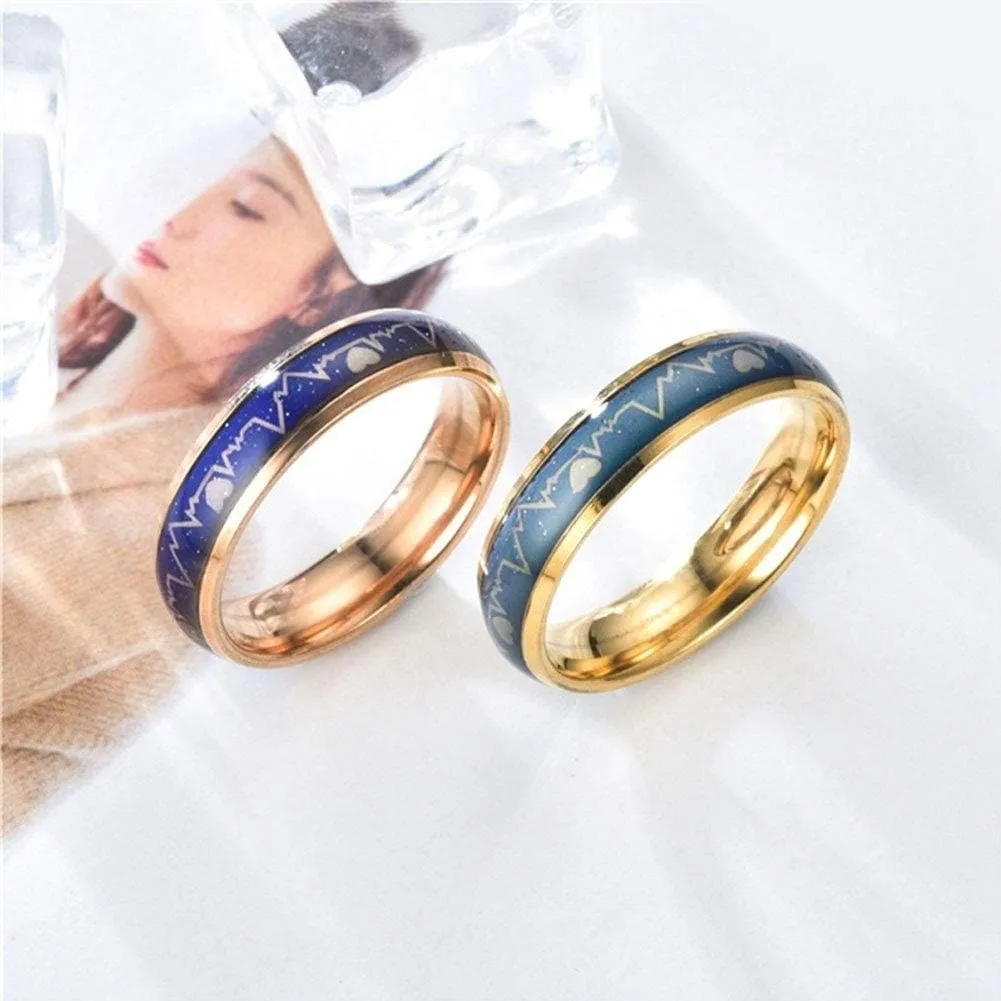 Jewelry Ring Love Rings Fashion Men Women Mood Changing Color Heart Beat Ring Party Jewelry Couple Band Wedding Band Best Gifts for Love with Valentine's Day (Black,US 9)