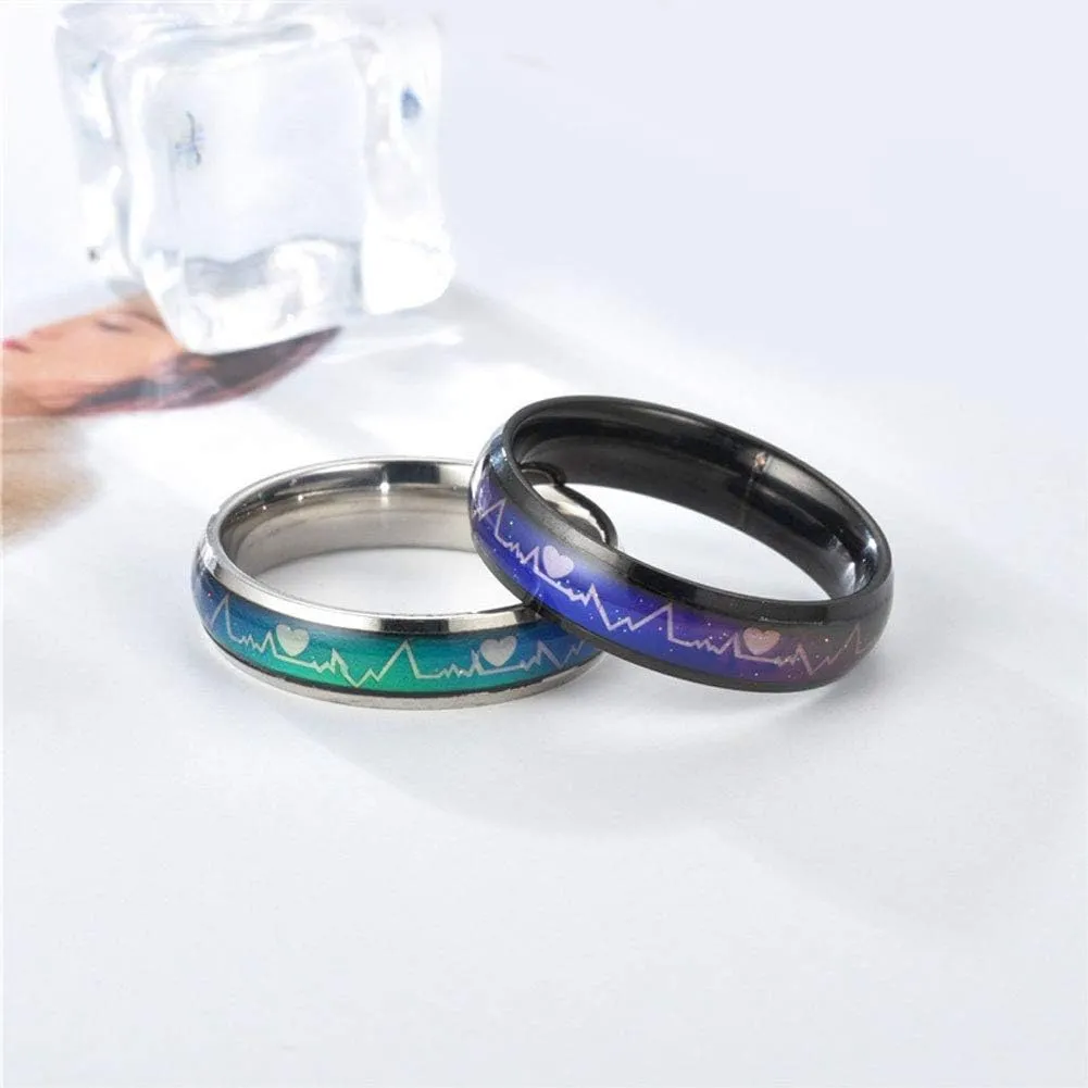Jewelry Ring Love Rings Fashion Men Women Mood Changing Color Heart Beat Ring Party Jewelry Couple Band Wedding Band Best Gifts for Love with Valentine's Day (Black,US 9)