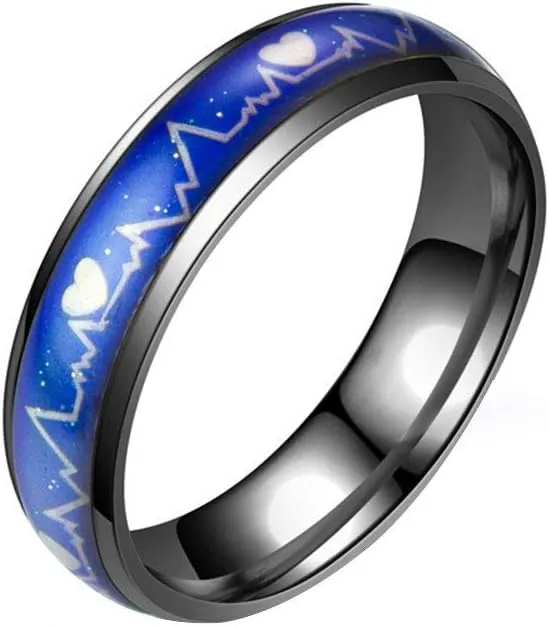 Jewelry Ring Love Rings Fashion Men Women Mood Changing Color Heart Beat Ring Party Jewelry Couple Band Wedding Band Best Gifts for Love with Valentine's Day (Black,US 9)