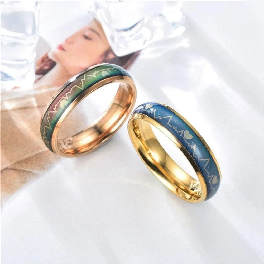 Jewelry Ring Love Rings Fashion Men Women Mood Changing Color Heart Beat Ring Party Jewelry Couple Band Wedding Band Best Gifts for Love with Valentine's Day (Black,US 9)