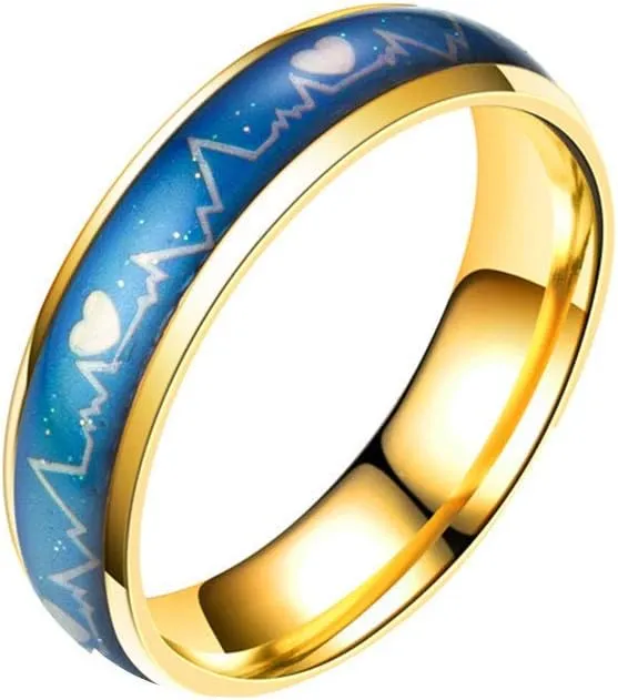 Jewelry Ring Love Rings Fashion Men Women Mood Changing Color Heart Beat Ring Party Jewelry Couple Band Wedding Band Best Gifts for Love with Valentine's Day (Black,US 9)