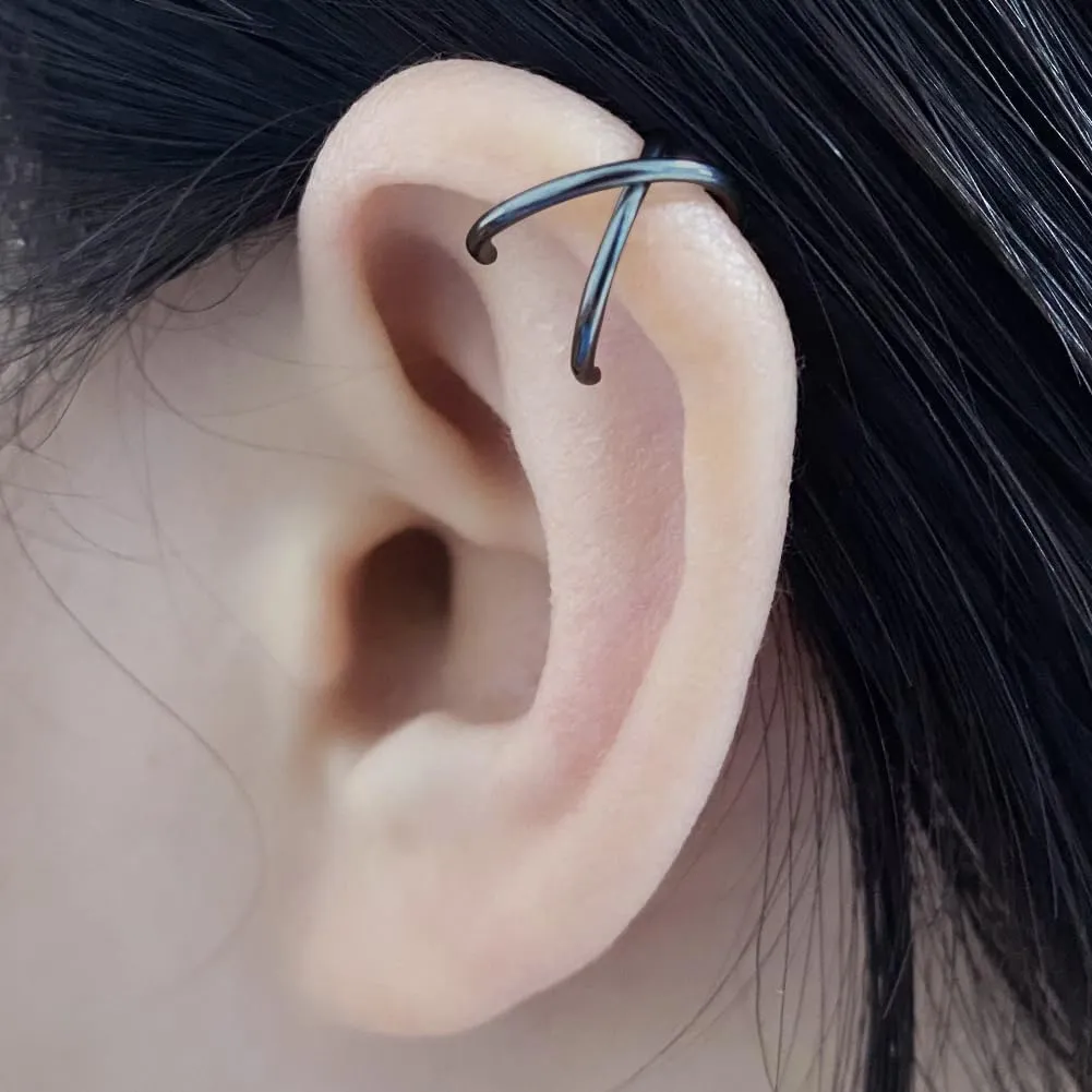 JFORYOU Stainless Steel Ear Cuff Fake Helix Cartilage Clip On Wrap Earrings Fake Lip Ring Non-Piercing Adjustable Men Women